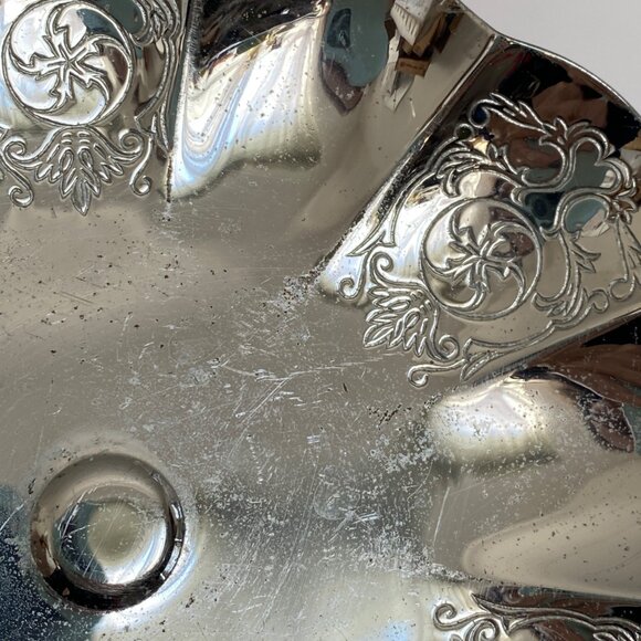 Farberware Krome Kraft Art Deco Pedestal Candy Dish Scalloped Chrome Plated Vtg - Picture 9 of 12